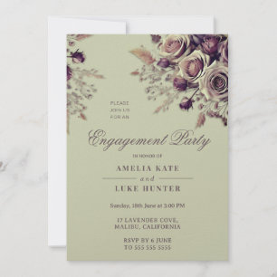 Dusty Blush Purple Boho Roses Engagement Party Invitation