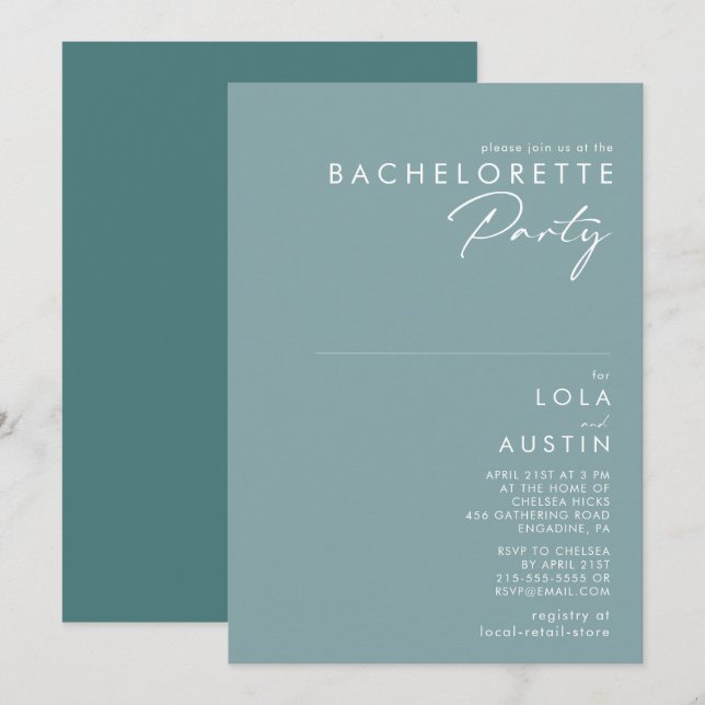 Dusty Boho | Blue and Green Bachelorette Party Invitation (Front/Back)