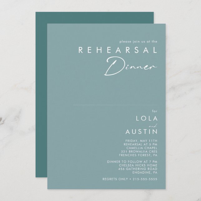 Dusty Boho | Blue and Green Rehearsal Dinner Invitation (Front/Back)