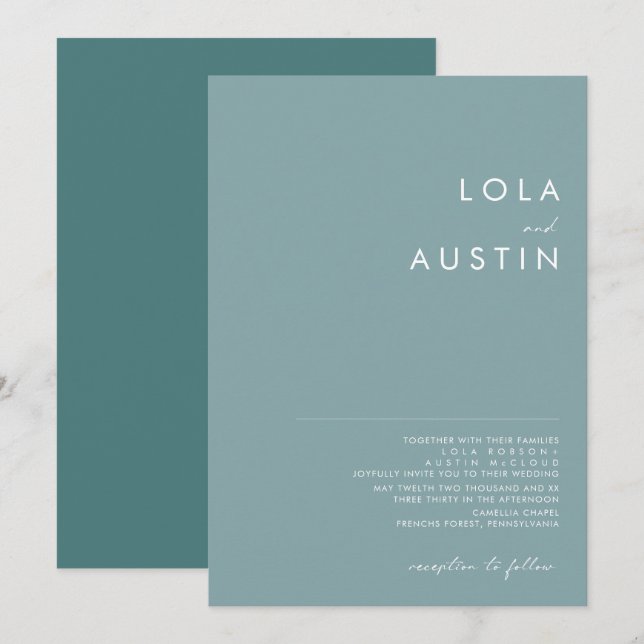Dusty Boho | Blue and Green Wedding Invitation (Front/Back)