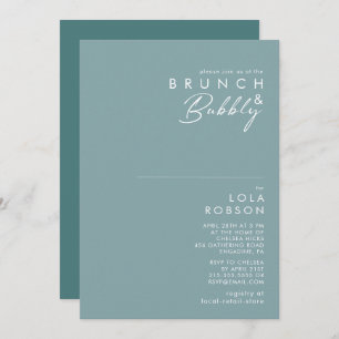 Dusty Boho Blue & Green Brunch and Bubbly Shower Invitation