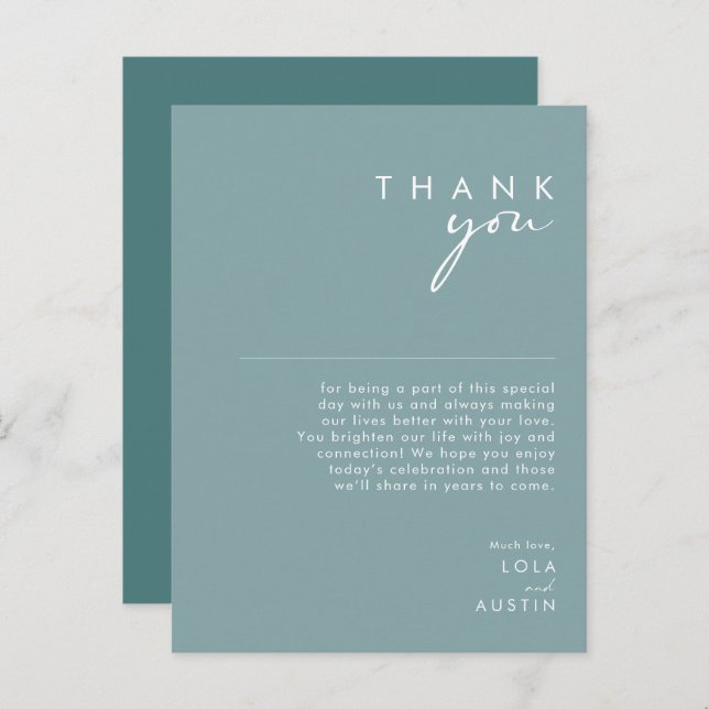 Dusty Boho Blue & Green Reception Thank You Card (Front/Back)