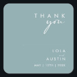 Dusty Boho | Blue Thank You Wedding Square Sticker<br><div class="desc">This Dusty Boho | Blue thank you wedding square sticker is perfect for your colourful rustic boho wedding. Its simple, unique modern design accompanied by a contemporary minimalist script and dusty blue colour palette gives this product a classic chic bohemian feel. Keep it as is, or choose to personalise it...</div>