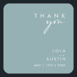 Dusty Boho | Blue Thank You Wedding Square Sticker<br><div class="desc">This Dusty Boho | Blue thank you wedding square sticker is perfect for your colourful rustic boho wedding. Its simple, unique modern design accompanied by a contemporary minimalist script and dusty blue colour palette gives this product a classic chic bohemian feel. Keep it as is, or choose to personalise it...</div>
