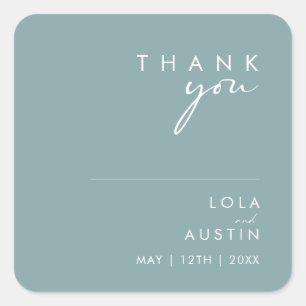 Dusty Boho Blue Thank You Wedding Square Sticker