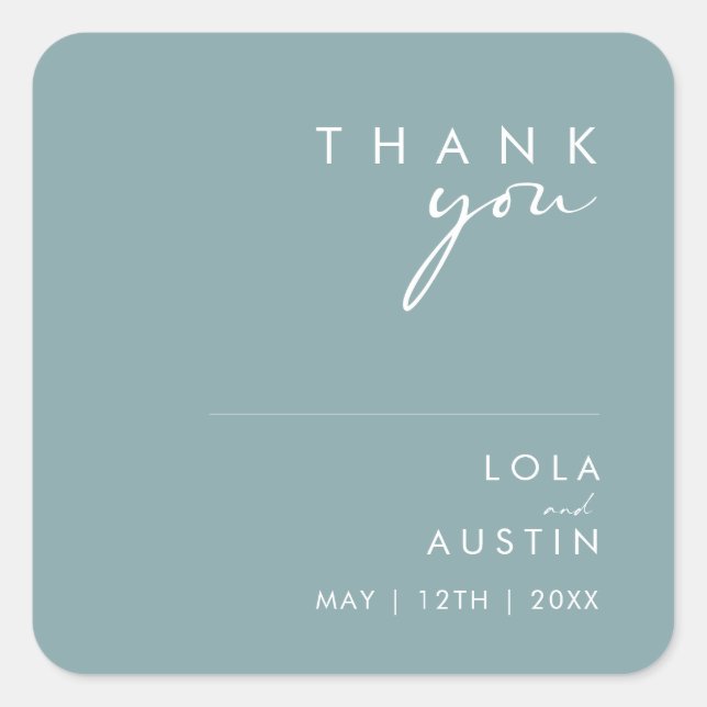 Dusty Boho | Blue Thank You Wedding Square Sticker (Front)