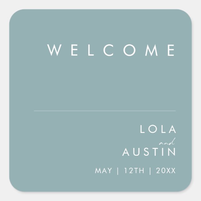 Dusty Boho | Blue Wedding Welcome Square Sticker (Front)