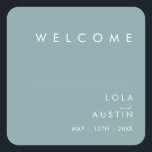 Dusty Boho | Blue Wedding Welcome Square Sticker<br><div class="desc">This Dusty Boho | Blue wedding welcome square sticker is perfect for your colourful rustic boho wedding. Its simple, unique modern design accompanied by a contemporary minimalist script and dusty blue colour palette gives this product a classic chic bohemian feel. Keep it as is, or choose to personalise it with...</div>