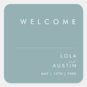 Dusty Boho Blue Wedding Welcome Square Sticker