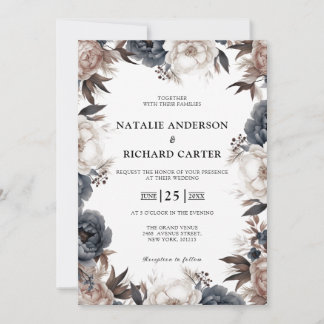 Dusty boho floral watercolor wedding invitation