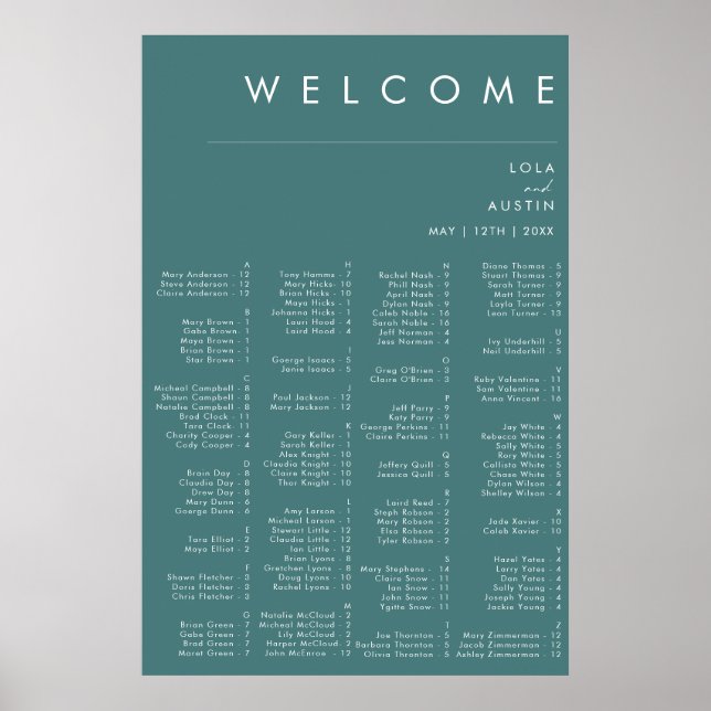 Dusty Boho | Green Alphabetical Seating Chart  (Front)