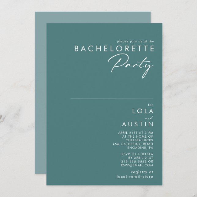 Dusty Boho | Green and Blue Bachelorette Party Invitation (Front/Back)