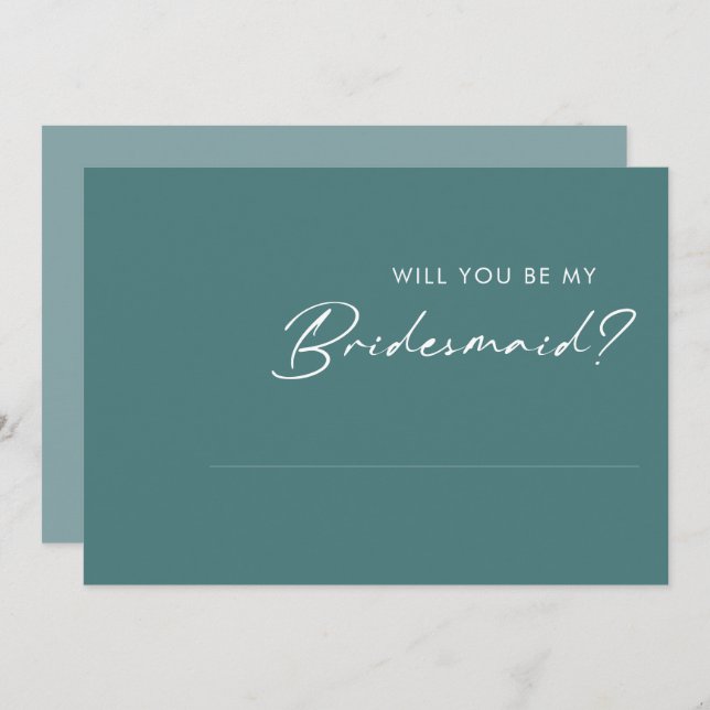 Dusty Boho Green and Blue Bridesmaid Proposal Card (Front/Back)