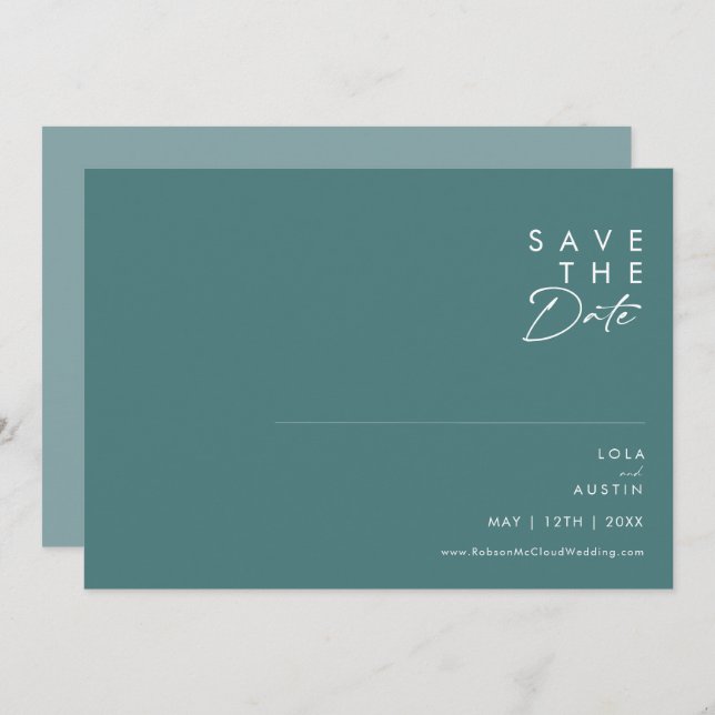 Dusty Boho | Green and Blue Horizontal Save The Date (Front/Back)