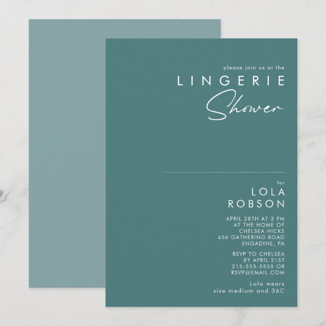 Dusty Boho | Green and Blue Lingerie Shower Invitation (Front/Back)