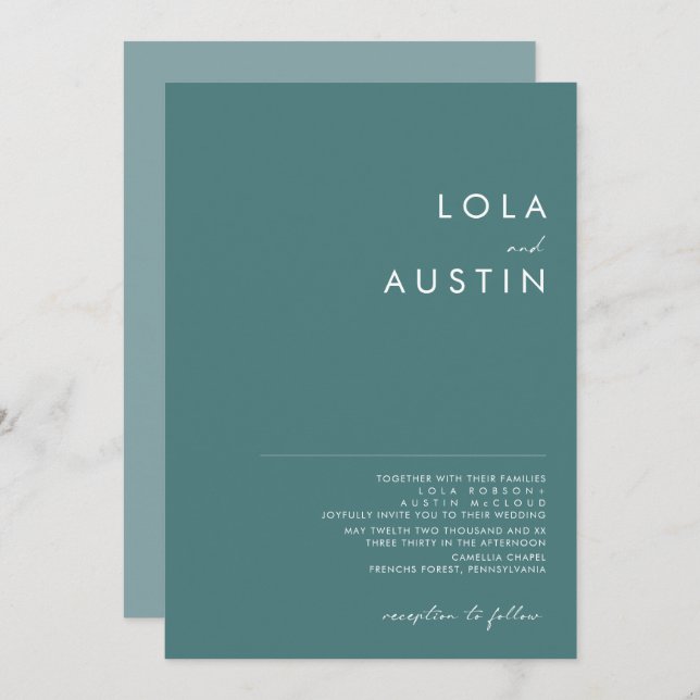 Dusty Boho | Green and Blue Wedding Invitation (Front/Back)