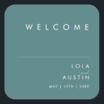 Dusty Boho | Green Wedding Welcome Square Sticker<br><div class="desc">This Dusty Boho | Green wedding welcome square sticker is perfect for your colourful rustic boho wedding. Its simple, unique modern design accompanied by a contemporary minimalist script and teal green colour palette gives this product a classic chic bohemian feel. Keep it as is, or choose to personalise it with...</div>