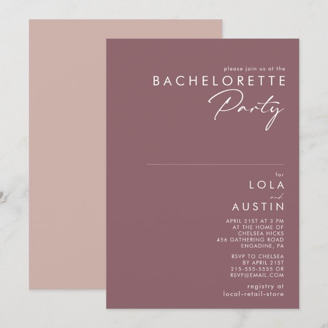 Dusty Boho | Purple and Rose Bachelorette Party Invitation (Front/Back)