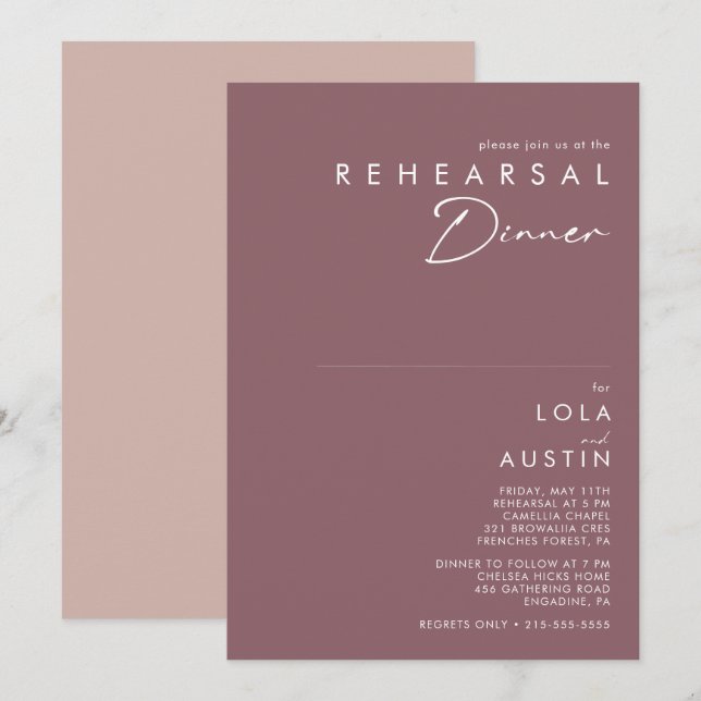 Dusty Boho | Purple and Rose Rehearsal Dinner Invitation (Front/Back)