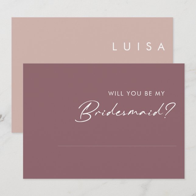 Dusty Boho Purple & Rose bridesmaid proposal card (Front/Back)