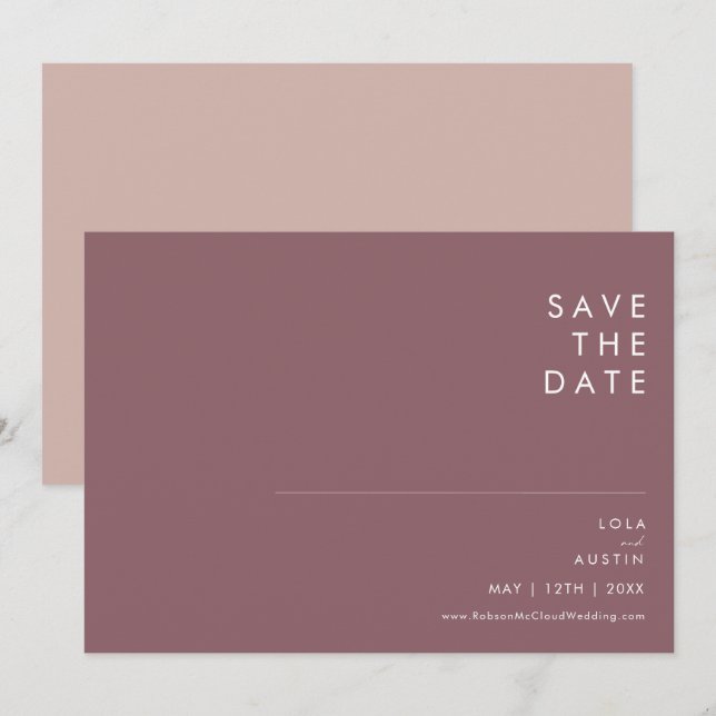 Dusty Boho Purple & Rose Horizontal Save The Date (Front/Back)