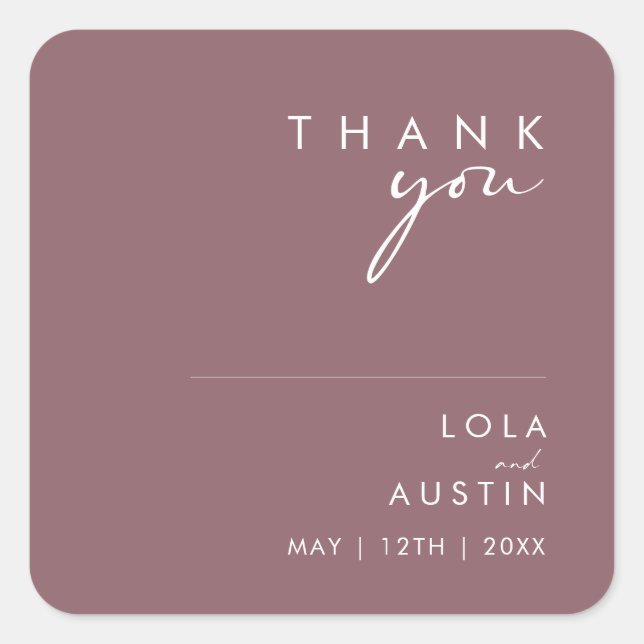 Dusty Boho Purple Thank You Wedding Square Sticker (Front)