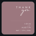 Dusty Boho Purple Thank You Wedding Square Sticker<br><div class="desc">This Dusty Boho Purple thank you wedding square sticker is perfect for your colourful rustic boho wedding. Its simple, unique modern design accompanied by a contemporary minimalist script and mauve purple colour palette gives this product a classic chic bohemian feel. Keep it as is, or choose to personalise it with...</div>