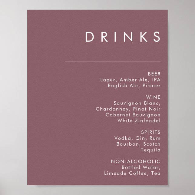 Dusty Boho | Purple Wedding Drinks Menu Sign (Front)
