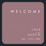 Dusty Boho | Purple Wedding Welcome Square Sticker<br><div class="desc">This Dusty Boho | Purple wedding welcome square sticker is perfect for your colourful rustic boho wedding. Its simple, unique modern design accompanied by a contemporary minimalist script and mauve purple colour palette gives this product a classic chic bohemian feel. Keep it as is, or choose to personalise it with...</div>