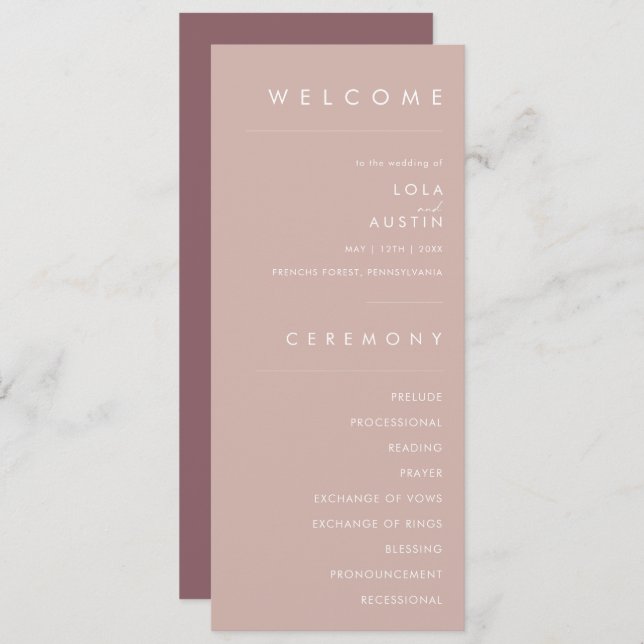 Dusty Boho | Rose and Purple Gold Wedding Program Programme (Front/Back)