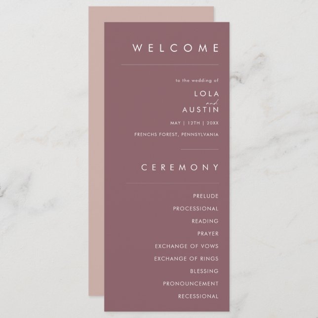 Dusty Boho | Rose and Purple Gold Wedding Program Programme (Front/Back)