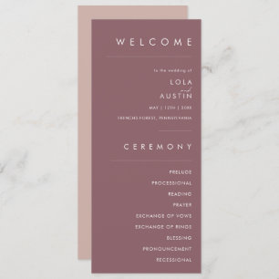 Dusty Boho   Rose and Purple Gold Wedding Program Programme