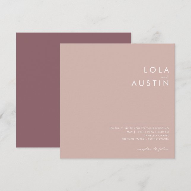 Dusty Boho | Rose and Purple Square Wedding Invitation (Front/Back)