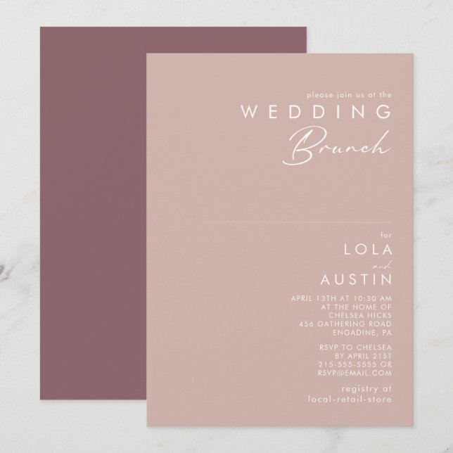 Dusty Boho | Rose and Purple Wedding Brunch Invitation (Front/Back)