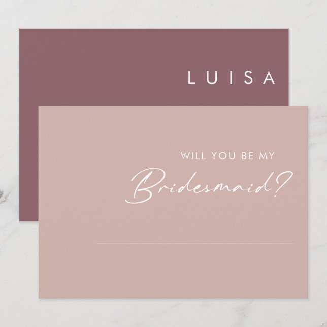 Dusty Boho Rose & Purple bridesmaid proposal card (Front/Back)