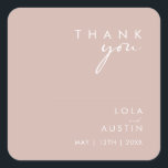 Dusty Boho | Rose Thank You Wedding Square Sticker<br><div class="desc">This Dusty Boho | Rose thank you wedding square sticker is perfect for your colourful rustic boho wedding. Its simple, unique modern design accompanied by a contemporary minimalist script and dusty rose colour palette gives this product a classic chic bohemian feel. Keep it as is, or choose to personalise it...</div>