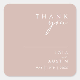 Dusty Boho   Rose Thank You Wedding Square Sticker