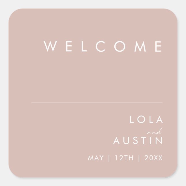 Dusty Boho | Rose Wedding Welcome Square Sticker (Front)