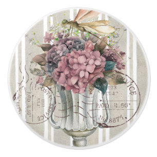 Dusty botanical artwork Stripes and stamps cute Ceramic Knob
