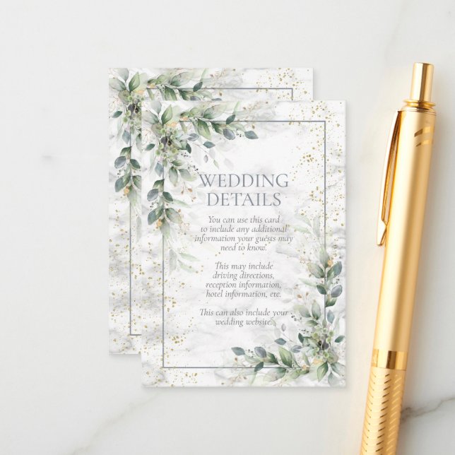 Dusty Botanical Greenery Gold Marble Details Enclosure Card (Front/Back In Situ)