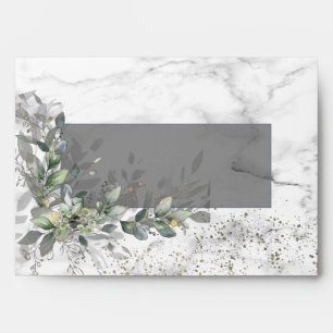 Dusty Botanical Greenery Gold Marble Wedding Envelope
