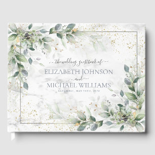 Dusty Botanical Greenery Gold Marble Wedding Guest Book