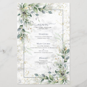 Dusty Botanical Greenery Gold Marble Wedding Menu