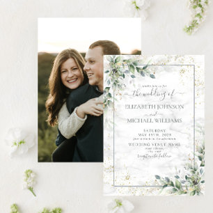 Dusty Botanical Greenery Gold Photo Wedding Invitation
