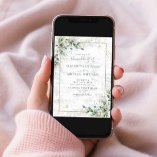 Dusty Botanical Greenery Gold Photo Wedding Invitation
