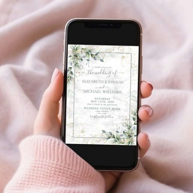 Dusty Botanical Greenery Gold Photo Wedding Invitation (Creator Uploaded)