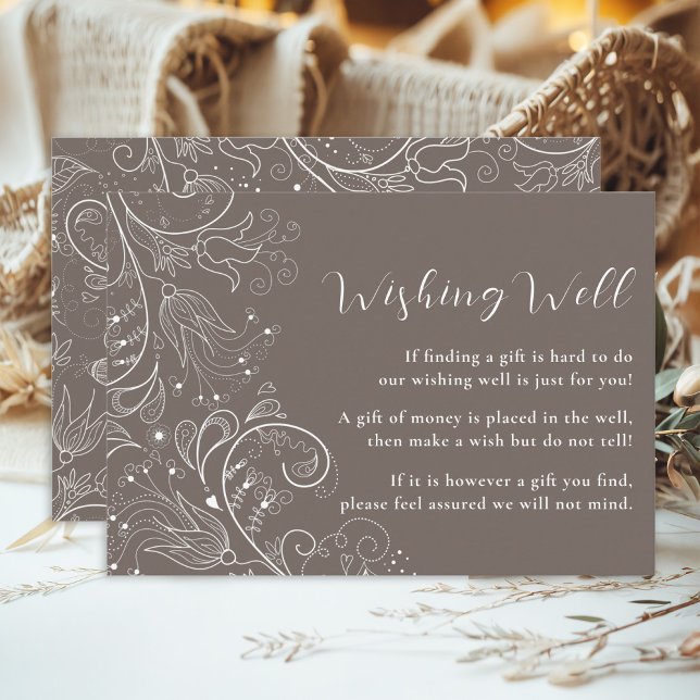 Dusty Brown Elegant Floral Wedding Wishing Well Enclosure Card (Creator Uploaded)