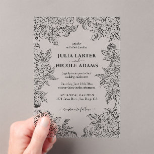 Dusty Brunt Orange Peony Flowers Fall Wedding Acrylic Invitations