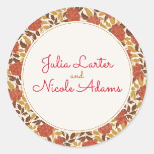 Dusty Brunt Orange Peony Flowers Fall Wedding Classic Round Sticker