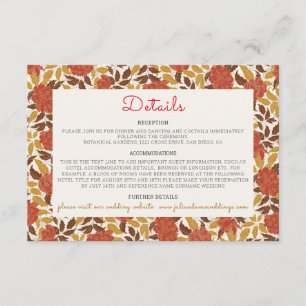 Dusty Brunt Orange Peony Flowers Fall Wedding Enclosure Card